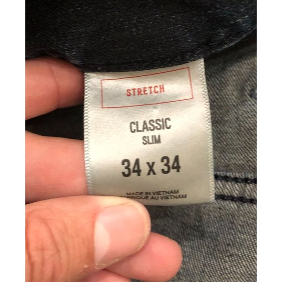 Express Mens Size 34x34 Stretch Classic Slim Fit Dark Wash Blue Jeans - Picture 5 of 7
